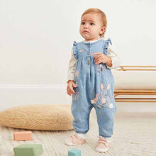 Load image into Gallery viewer, Blue Denim Bunny Appliqué Baby Dungarees With Matching Bodysuit (0mths-18mths)