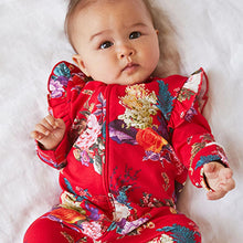 Load image into Gallery viewer, Green/Red Floral 3 Pack Footless Sleepsuits With Zip (0-18mths)