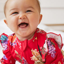 Load image into Gallery viewer, Green/Red Floral 3 Pack Footless Sleepsuits With Zip (0-18mths)