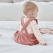 Load image into Gallery viewer, Pink Floral Baby 3 Piece Cord Pinafore Dress, Bodysuit And Tights Set (0mths-18mths)
