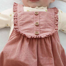 Load image into Gallery viewer, Pink Floral Baby 3 Piece Cord Pinafore Dress, Bodysuit And Tights Set (0mths-18mths)