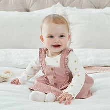 Load image into Gallery viewer, Pink Floral Baby 3 Piece Cord Pinafore Dress, Bodysuit And Tights Set (0mths-18mths)