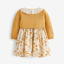 Load image into Gallery viewer, Ochre Yellow / Cream Baby Woven Prom Dress and Cardigan (0mths-18mths)
