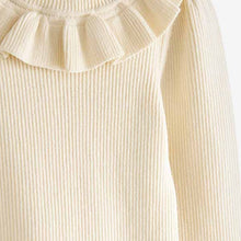 Load image into Gallery viewer, Ecru Cream Marl Frill Neck Jumper (3mths-5yrs)