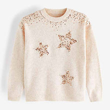 Load image into Gallery viewer, Ecru Cream Sequin Star Jumper (3-12yrs)