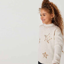 Load image into Gallery viewer, Ecru Cream Sequin Star Jumper (3-12yrs)