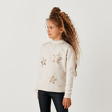 Load image into Gallery viewer, Ecru Cream Sequin Star Jumper (3-12yrs)