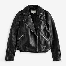 Load image into Gallery viewer, Black Faux Leather Biker Jacket