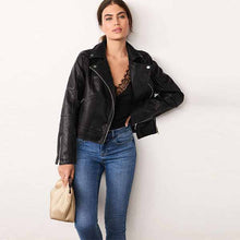 Load image into Gallery viewer, Black Faux Leather Biker Jacket
