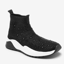 Load image into Gallery viewer, Black Embellished Sock Trainers (Older Girls)
