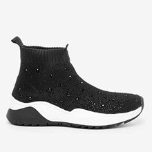 Load image into Gallery viewer, Black Embellished Sock Trainers (Older Girls)