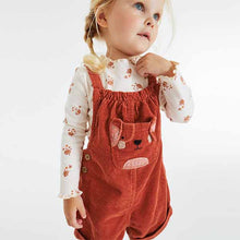 Load image into Gallery viewer, Rust Brown Cord Dungaree 3 Piece Set (3mths-6yrs)