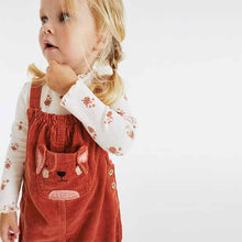 Load image into Gallery viewer, Rust Brown Cord Dungaree 3 Piece Set (3mths-6yrs)