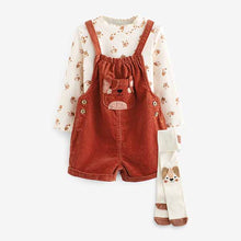 Load image into Gallery viewer, Rust Brown Cord Dungaree 3 Piece Set (3mths-6yrs)