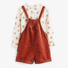 Load image into Gallery viewer, Rust Brown Cord Dungaree 3 Piece Set (3mths-6yrs)