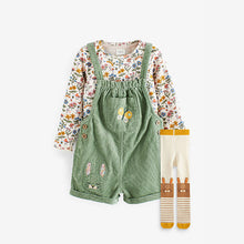 Load image into Gallery viewer, Green Cord Dungaree 3 Piece Set (3mths-6yrs)