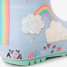 Load image into Gallery viewer, Baby Blue Rainbow Thermal Thinsulate™ Lined Cuff Wellies (Younger Girls)