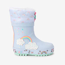 Load image into Gallery viewer, Baby Blue Rainbow Thermal Thinsulate™ Lined Cuff Wellies (Younger Girls)
