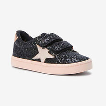 Load image into Gallery viewer, Black Glitter Star Trainers (Younger Girls)