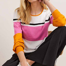 Load image into Gallery viewer, Pink/Orange Colourblock Crew Neck Jumper