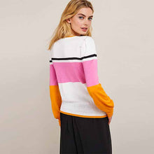 Load image into Gallery viewer, Pink/Orange Colourblock Crew Neck Jumper