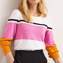 Load image into Gallery viewer, Pink/Orange Colourblock Crew Neck Jumper