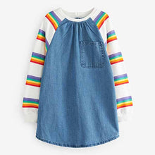 Load image into Gallery viewer, Rainbow Denim Raglan Dress (3-12yrs)