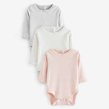 Load image into Gallery viewer, Pink/White/Grey Pointelle Baby Long Sleeve Bodysuits 3 Pack (0mth-18mths)