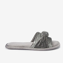 Load image into Gallery viewer, Grey Velvet Bow Slider Slippers