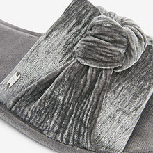 Load image into Gallery viewer, Grey Velvet Bow Slider Slippers