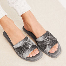Load image into Gallery viewer, Grey Velvet Bow Slider Slippers