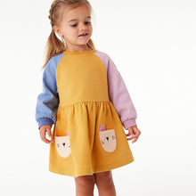 Load image into Gallery viewer, Ochre Colourblock Character Sweat Dress (3mths-6yrs)