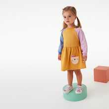 Load image into Gallery viewer, Ochre Colourblock Character Sweat Dress (3mths-6yrs)