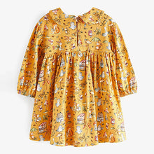 Load image into Gallery viewer, Ochre Yellow Character Collar Tea Dress (3mths-6yrs)