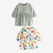 Load image into Gallery viewer, Green/Cream Floral 2 Pack Baby Jersey Dresses (0mths-18mths)