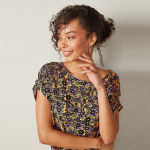 Load image into Gallery viewer, Black and Orange Ditsy Boxy T-Shirt