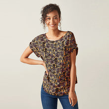 Load image into Gallery viewer, Black and Orange Ditsy Boxy T-Shirt