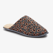 Load image into Gallery viewer, Grey Animal Recycled Faux Fur Mule Slippers