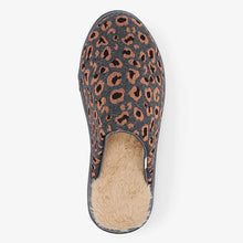Load image into Gallery viewer, Grey Animal Recycled Faux Fur Mule Slippers