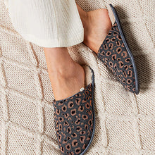 Load image into Gallery viewer, Grey Animal Recycled Faux Fur Mule Slippers