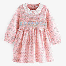 Load image into Gallery viewer, Pink Geo Printed Shirred Collar Dress (3mths-6yrs)