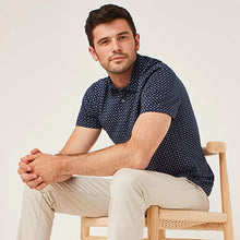 Load image into Gallery viewer, Navy Blue Geo Print Polo Shirt