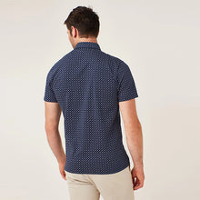 Load image into Gallery viewer, Navy Blue Geo Print Polo Shirt