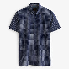 Load image into Gallery viewer, Navy Blue Geo Print Polo Shirt