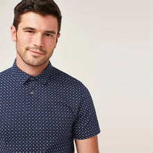 Load image into Gallery viewer, Navy Blue Geo Print Polo Shirt