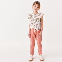 Load image into Gallery viewer, Pink/Yellow Floral Tie Front Frill Blouse (3-12yrs)