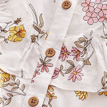 Load image into Gallery viewer, Pink/Yellow Floral Tie Front Frill Blouse (3-12yrs)