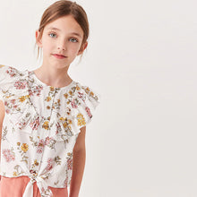 Load image into Gallery viewer, Pink/Yellow Floral Tie Front Frill Blouse (3-12yrs)