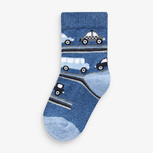 Load image into Gallery viewer, 7 Pack Blue Stripes Transport Cotton Rich Socks (Younger Boys)