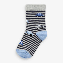 Load image into Gallery viewer, 7 Pack Blue Stripes Transport Cotton Rich Socks (Younger Boys)